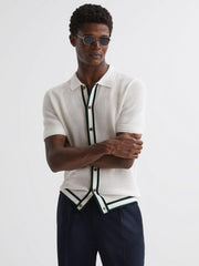 Reiss Shirts | Icon Reiss | Ché Knitted Button Through T-Shirt Ecru - Men