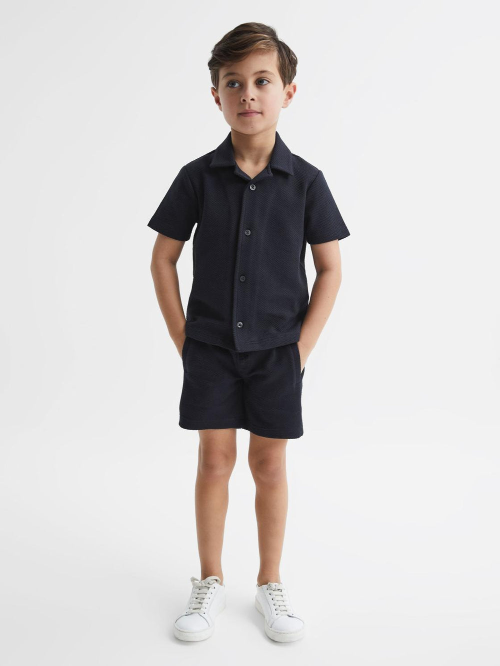 Reiss Shirts | Koen Short Sleeve Cuban Collar Shirt Navy - Children