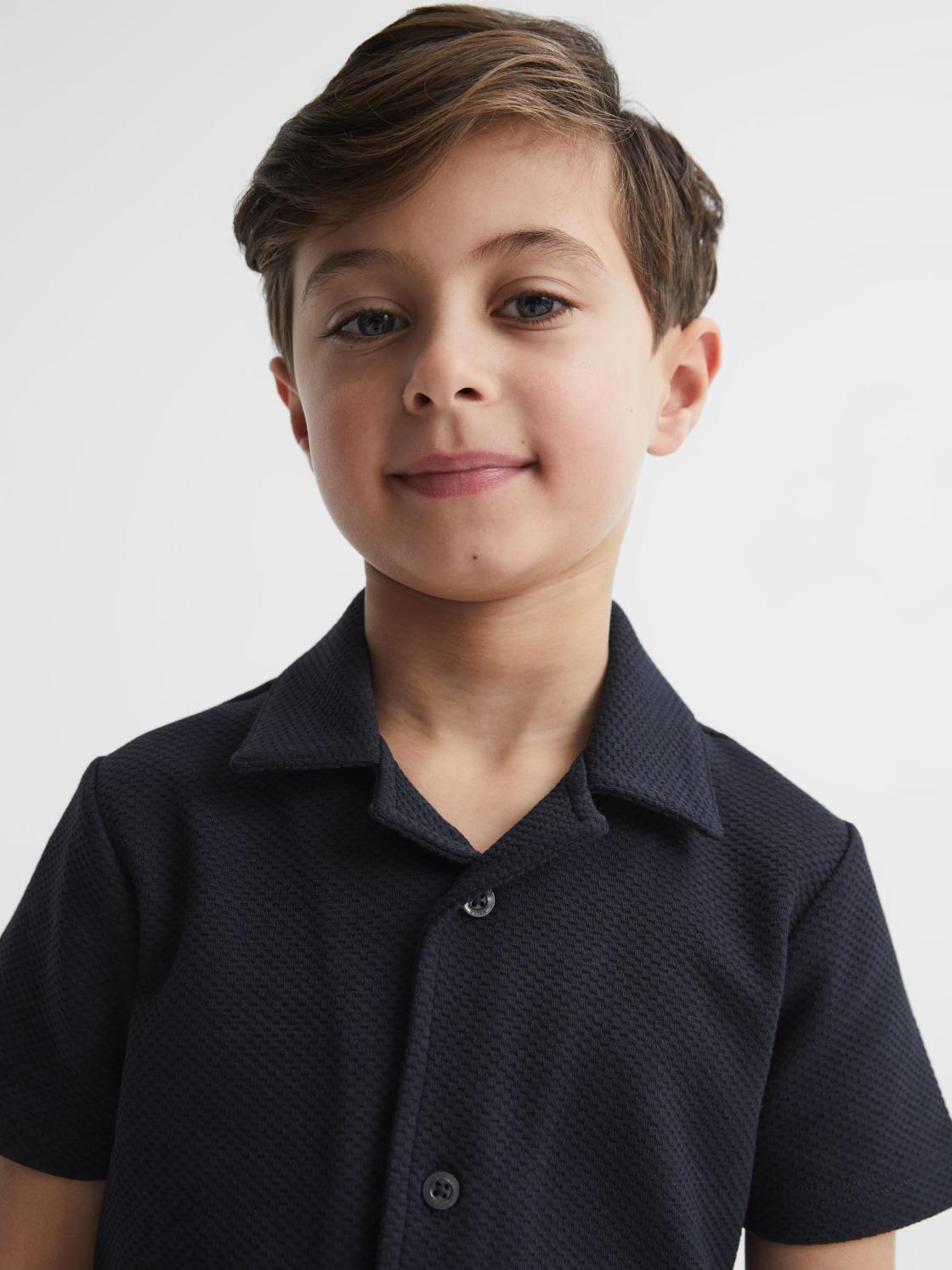 Reiss Shirts | Koen Short Sleeve Cuban Collar Shirt Navy - Children
