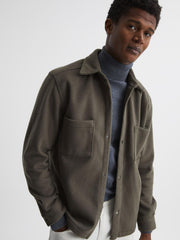 Reiss Shirts | Loke Long Sleeve Press Stud Brushed Overshirt Blue - Men