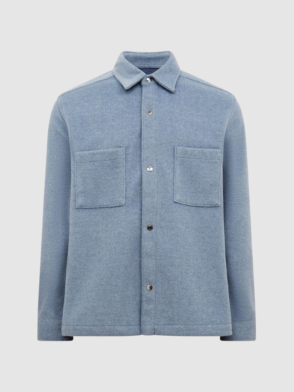 Reiss Shirts | Loke Long Sleeve Press Stud Brushed Overshirt Blue - Men