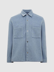 Reiss Shirts | Loke Long Sleeve Press Stud Brushed Overshirt Blue - Men