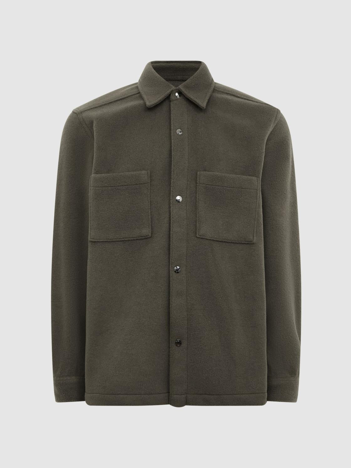 Reiss Shirts | Loke Long Sleeve Press Stud Brushed Overshirt Blue - Men