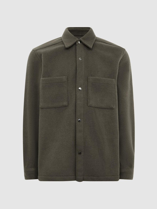 Reiss Shirts | Loke Long Sleeve Press Stud Brushed Overshirt Blue - Men