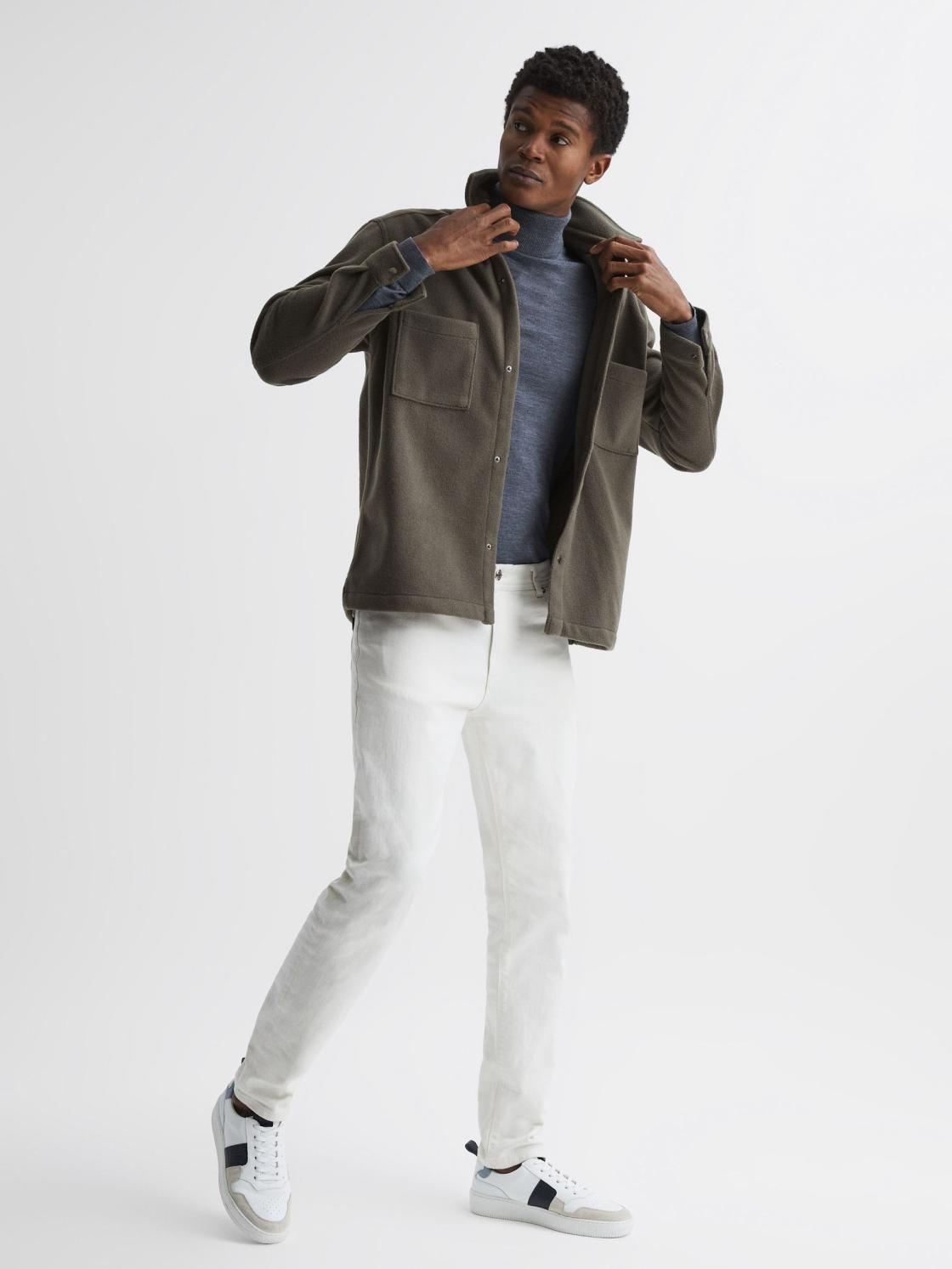 Reiss Shirts | Loke Long Sleeve Press Stud Brushed Overshirt Blue - Men