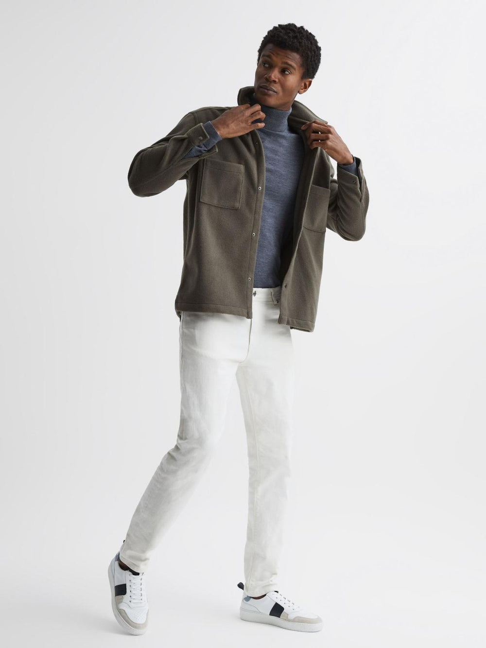 Reiss Shirts | Loke Long Sleeve Press Stud Brushed Overshirt Blue - Men