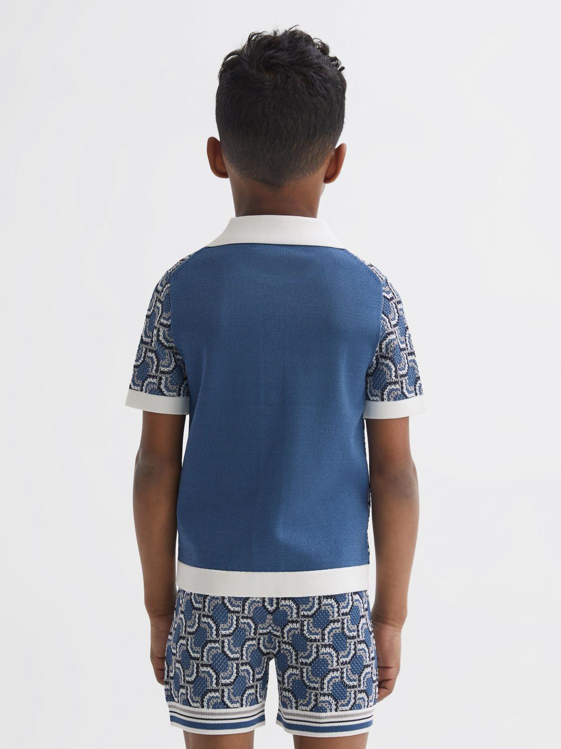 Reiss Shirts | Lotus Knitted Cuban Collar Shirt Blue Print - Children