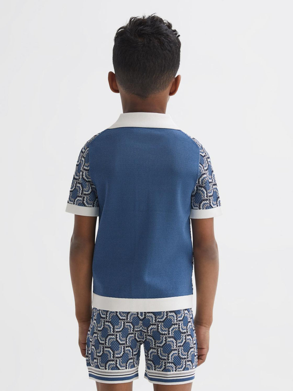 Reiss Shirts | Lotus Knitted Cuban Collar Shirt Blue Print - Children