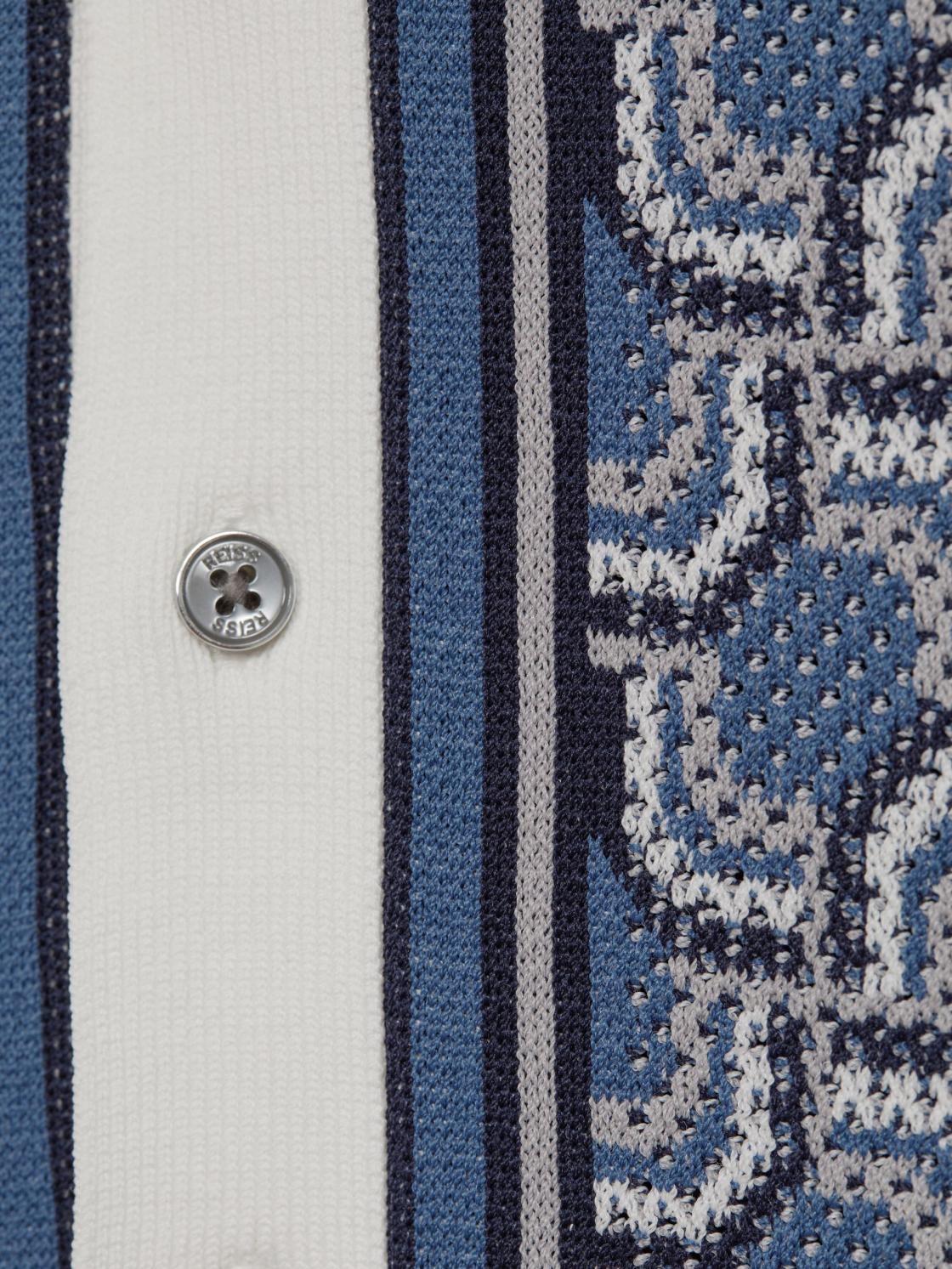 Reiss Shirts | Lotus Knitted Cuban Collar Shirt Blue Print - Children