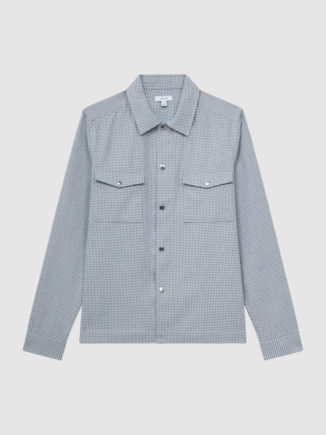 Reiss Shirts | Mixon Long Sleeve Puppytooth Overshirt Blue/white - Men