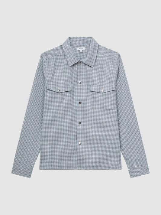 Reiss Shirts | Mixon Long Sleeve Puppytooth Overshirt Blue/white - Men