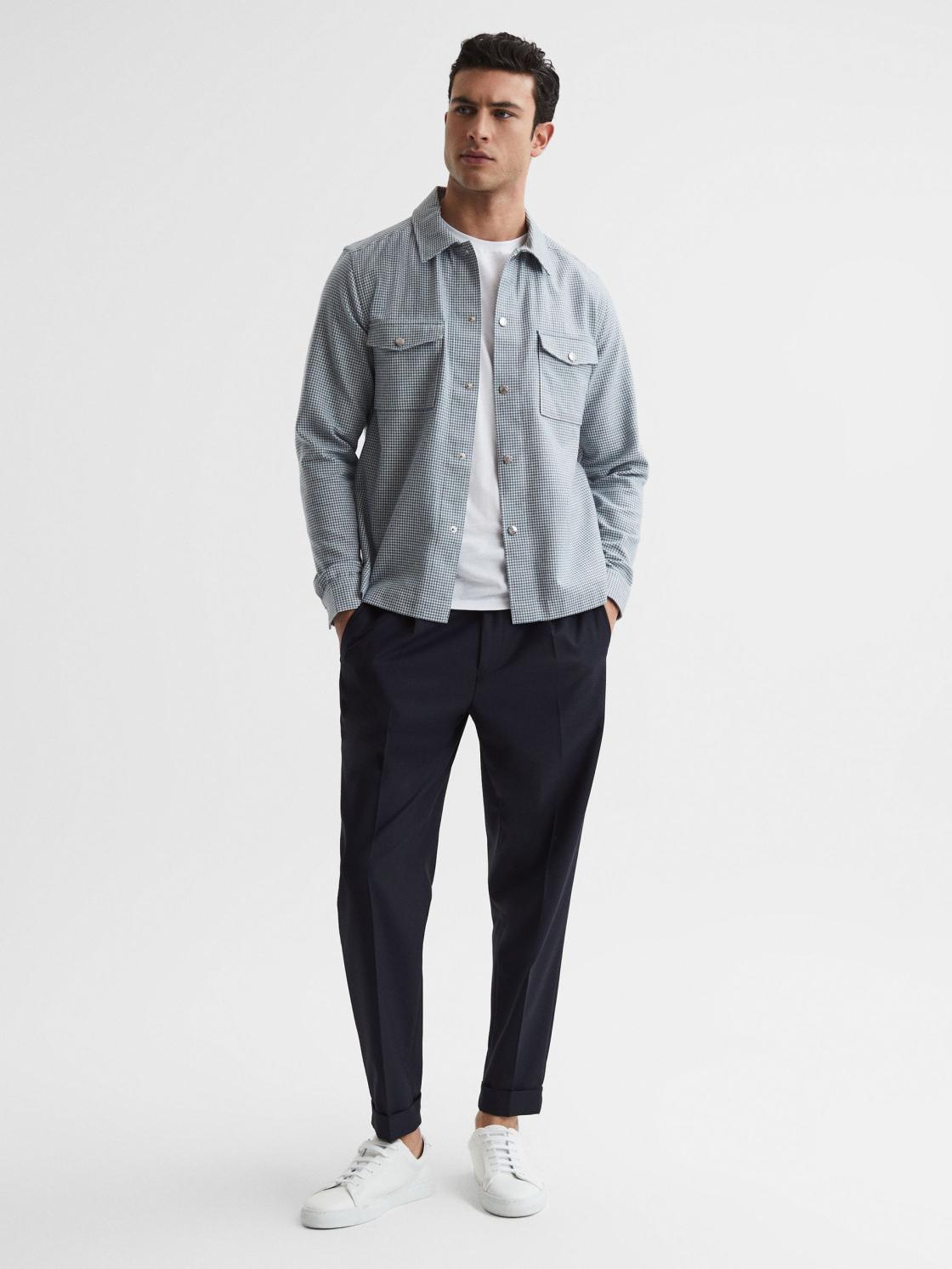 Reiss Shirts | Mixon Long Sleeve Puppytooth Overshirt Blue/white - Men