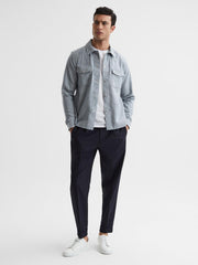 Reiss Shirts | Mixon Long Sleeve Puppytooth Overshirt Blue/white - Men