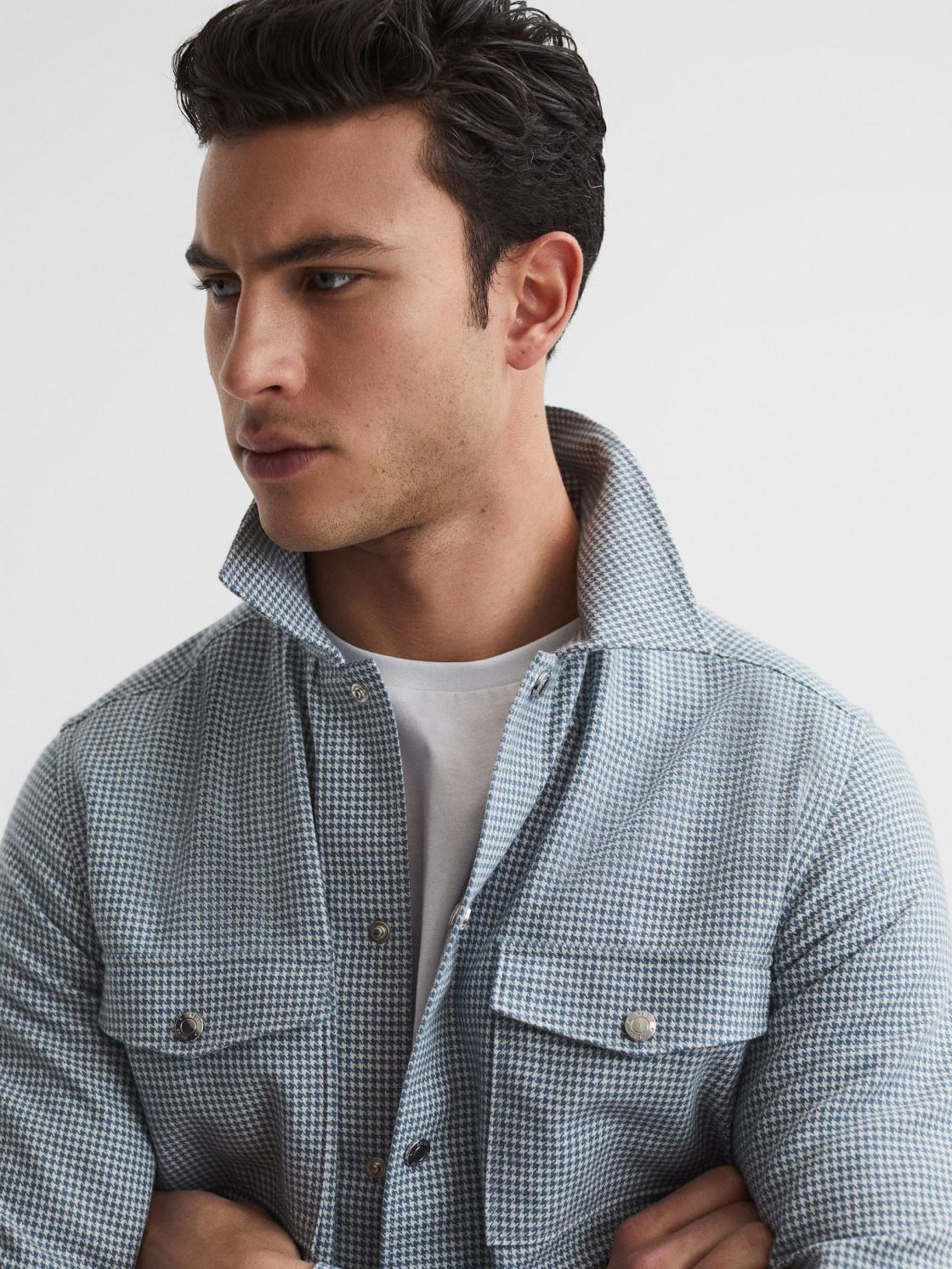 Reiss Shirts | Mixon Long Sleeve Puppytooth Overshirt Blue/white - Men