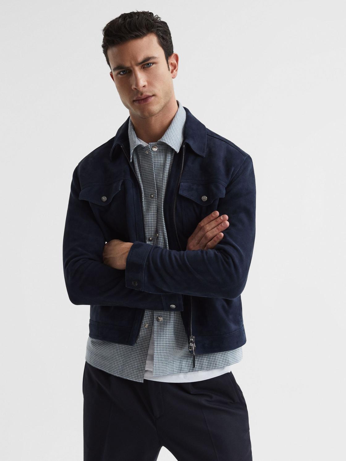 Reiss Shirts | Mixon Long Sleeve Puppytooth Overshirt Blue/white - Men