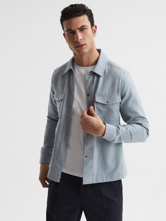 Reiss Shirts | Mixon Long Sleeve Puppytooth Overshirt Blue/white - Men