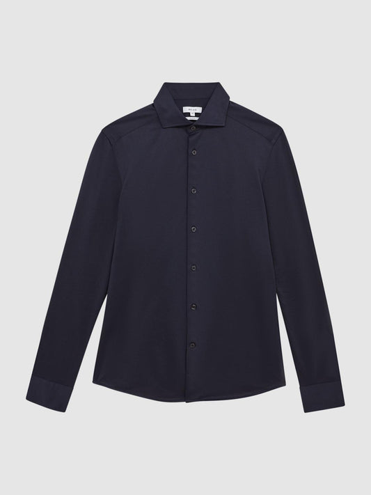 Reiss Shirts | Nate Cutaway Collar Jersey Slim Fit Shirt Grey Melange - Men