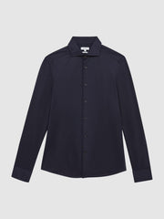 Reiss Shirts | Nate Cutaway Collar Jersey Slim Fit Shirt Grey Melange - Men