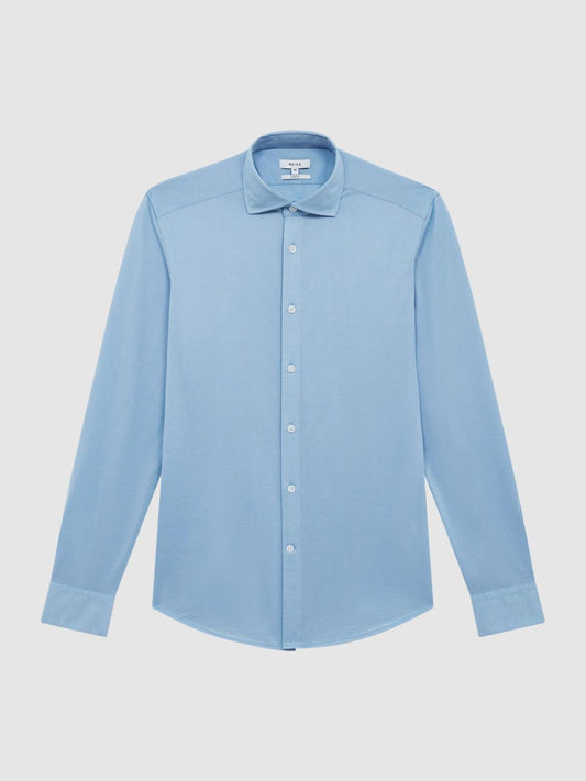 Reiss Shirts | Nate Cutaway Collar Jersey Slim Fit Shirt Navy - Men