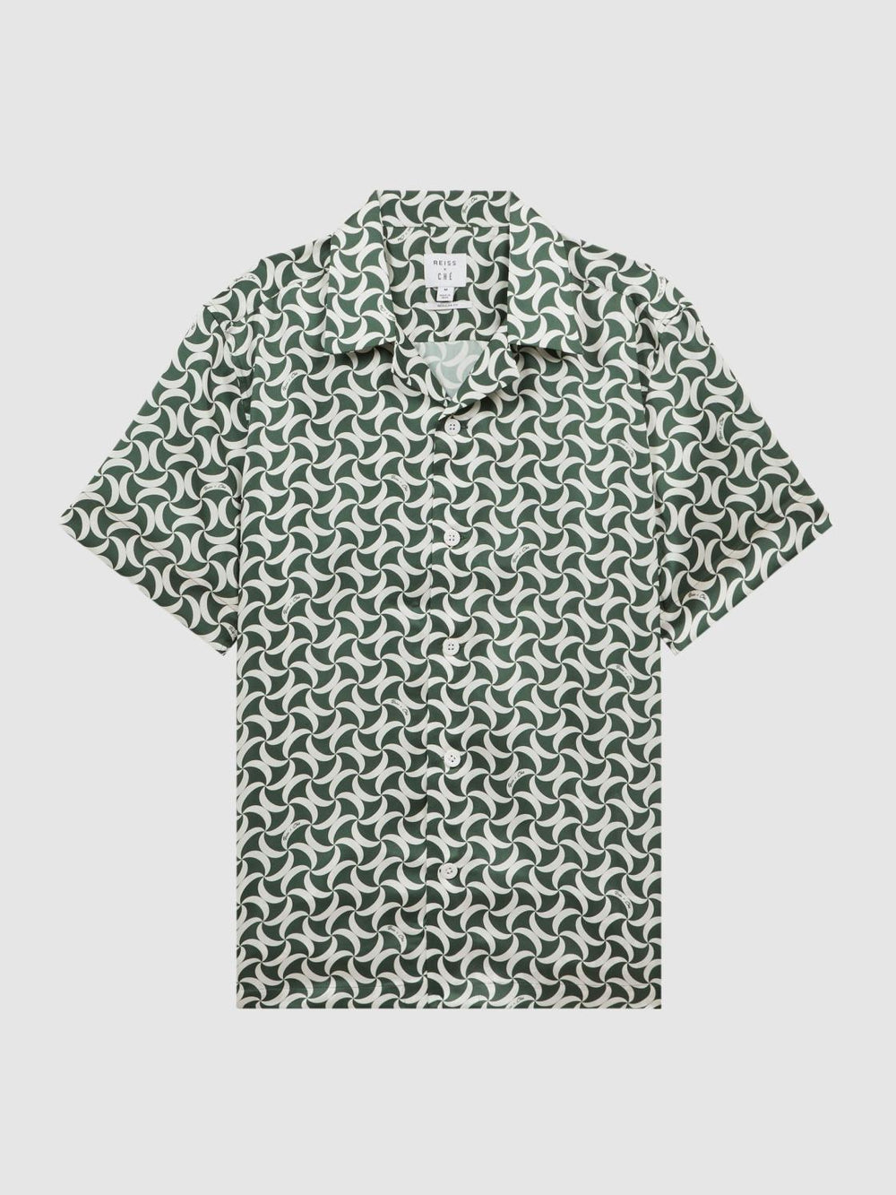 Reiss Shirts | Raith Reiss | Ché Printed Cuban Collar Button-Through Shirt Green/white - Men