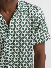 Reiss Shirts | Raith Reiss | Ché Printed Cuban Collar Button-Through Shirt Green/white - Men