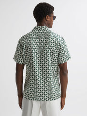 Reiss Shirts | Raith Reiss | Ché Printed Cuban Collar Button-Through Shirt Green/white - Men