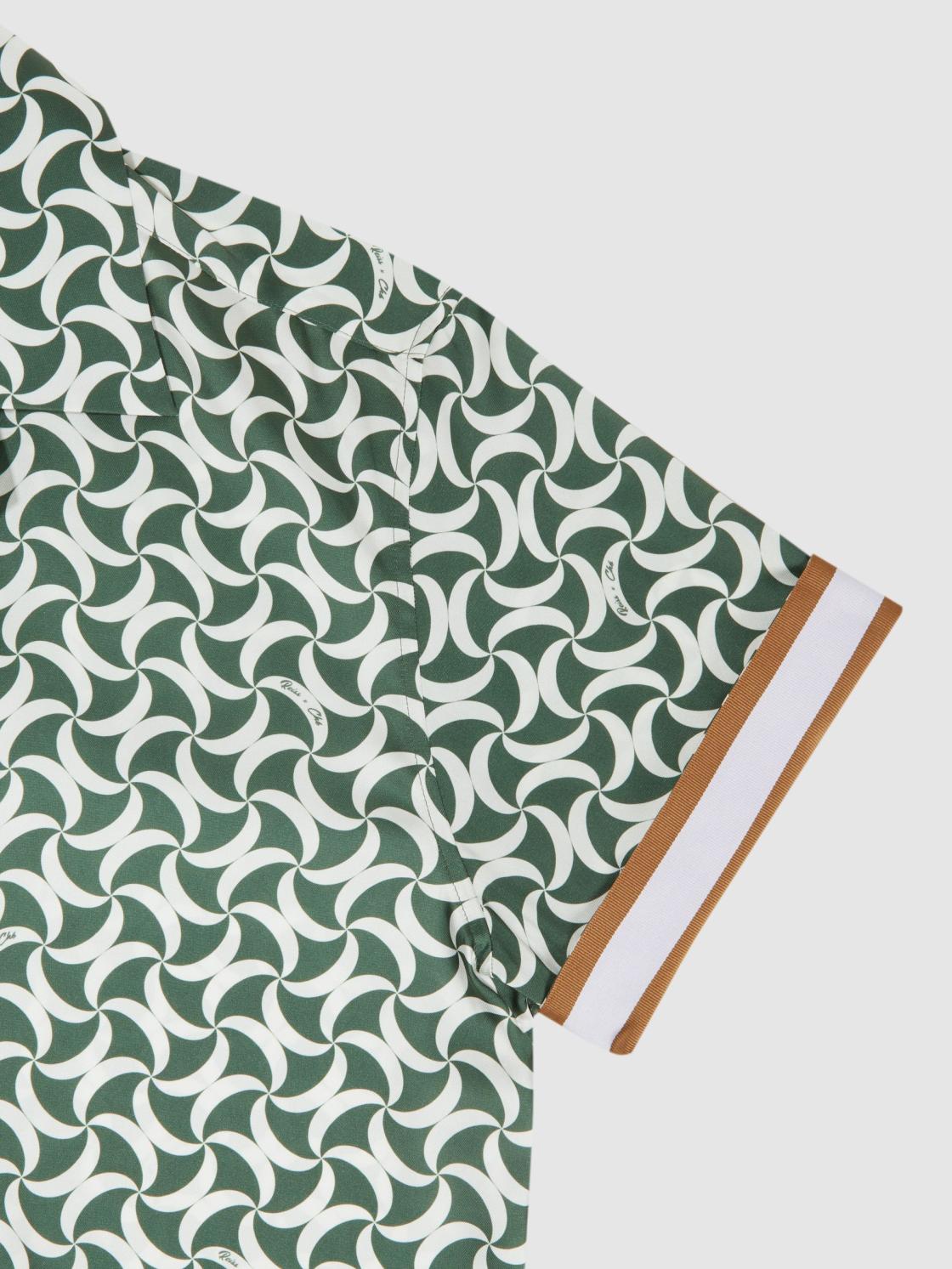 Reiss Shirts | Raith Reiss | Ché Printed Cuban Collar Button-Through Shirt Green/white - Men