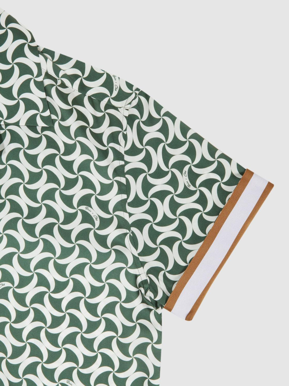 Reiss Shirts | Raith Reiss | Ché Printed Cuban Collar Button-Through Shirt Green/white - Men