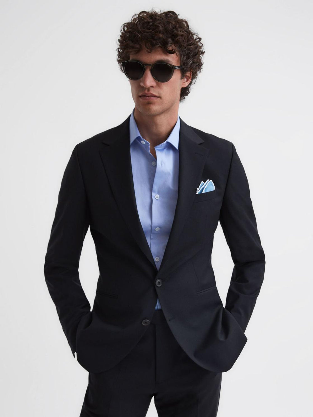 Reiss Shirts | Remote Cotton-Satin Long Sleeve Shirt Mid Blue - Men