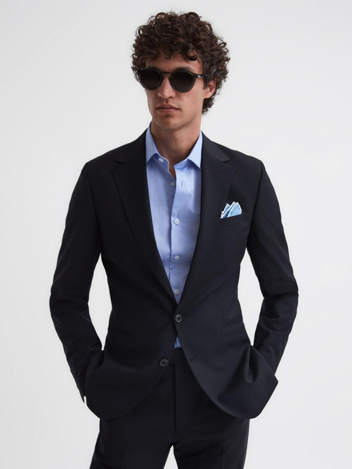 Reiss Shirts | Remote Cotton-Satin Long Sleeve Shirt Mid Blue - Men