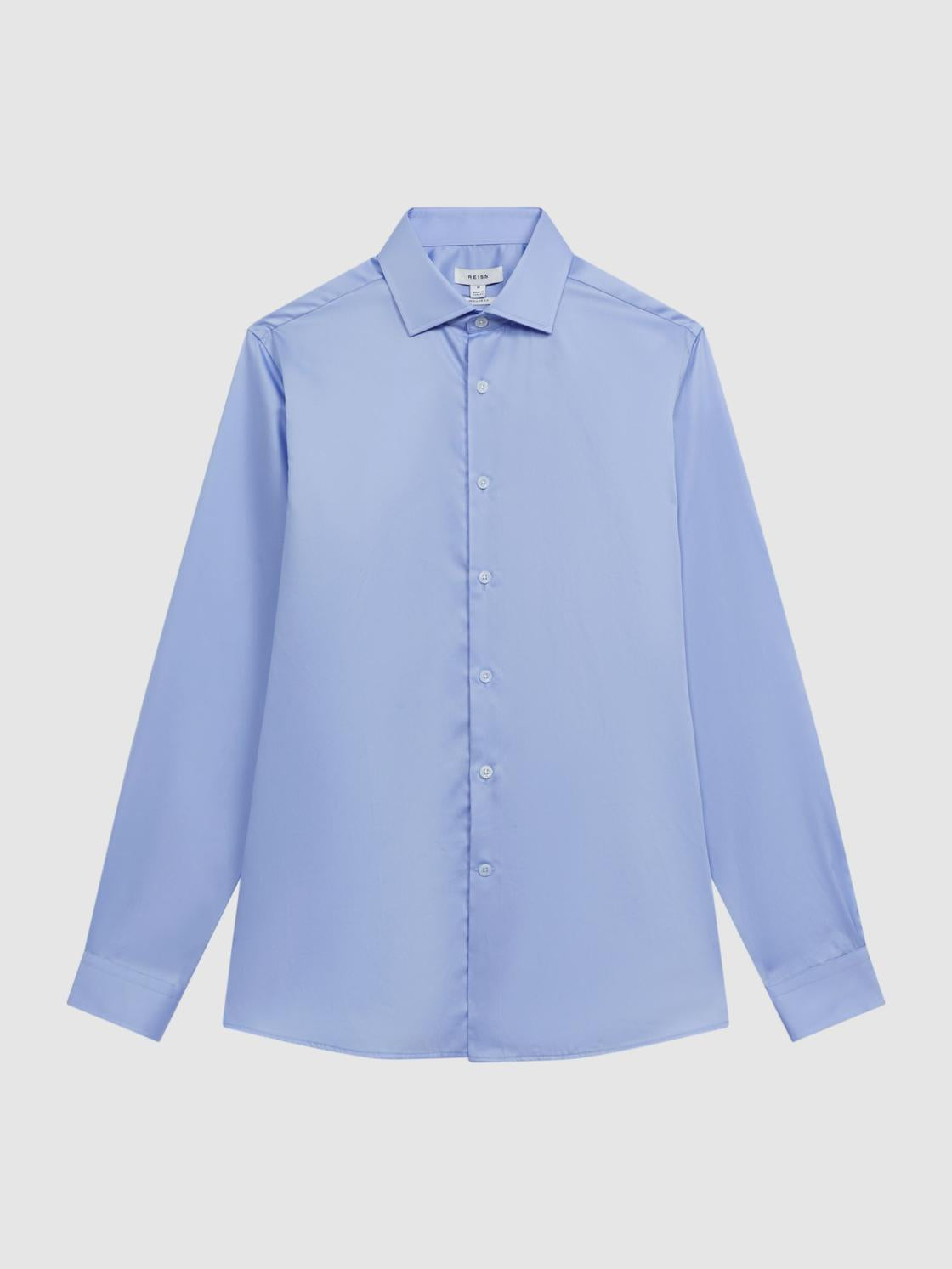 Reiss Shirts | Remote Cotton-Satin Long Sleeve Shirt Mid Blue - Men