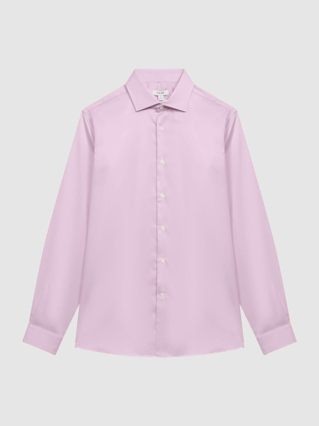 Reiss Shirts | Remote Cotton-Satin Long Sleeve Shirt Mid Blue - Men