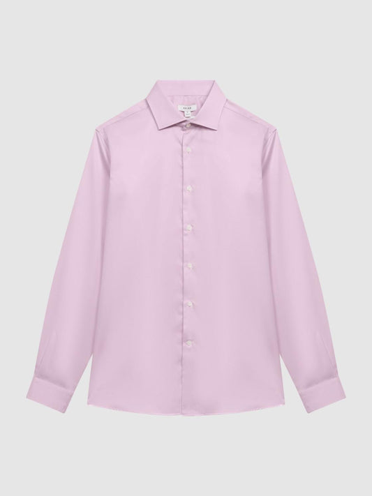 Reiss Shirts | Remote Cotton-Satin Long Sleeve Shirt Mid Blue - Men