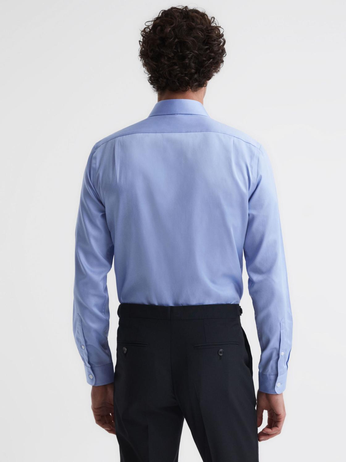 Reiss Shirts | Remote Cotton-Satin Long Sleeve Shirt Mid Blue - Men