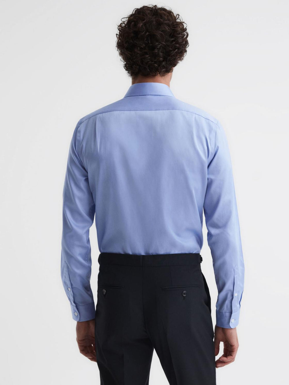 Reiss Shirts | Remote Cotton-Satin Long Sleeve Shirt Mid Blue - Men