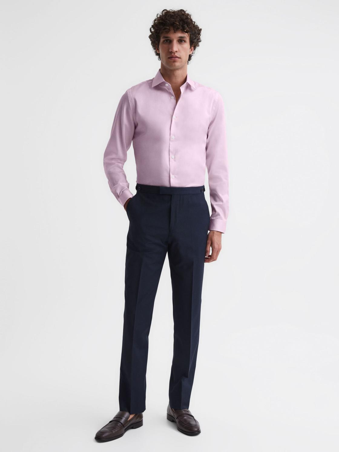 Reiss Shirts | Remote Cotton-Satin Long Sleeve Shirt Mid Blue - Men