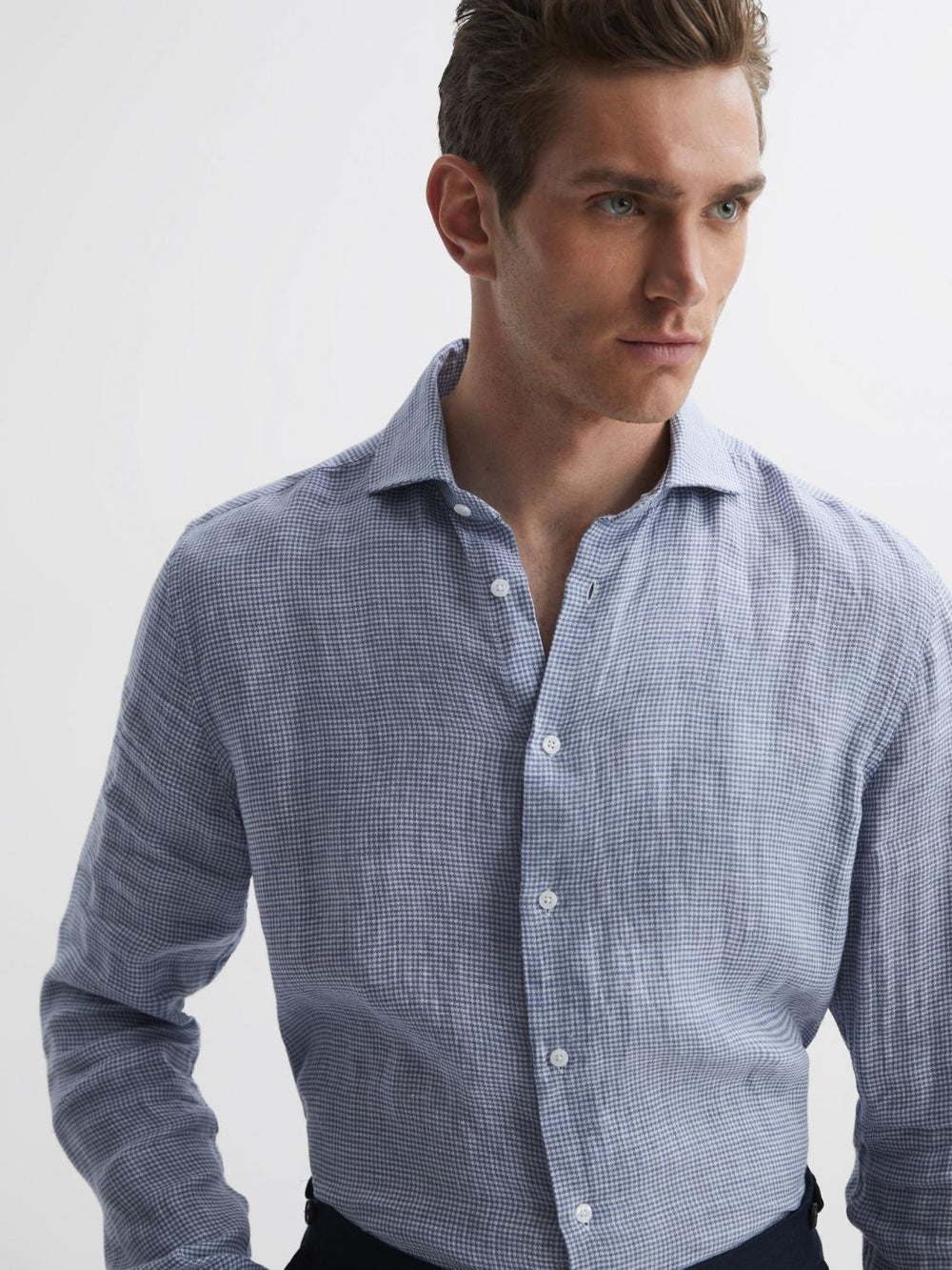 Reiss Shirts | Ruban Linen Puppytooth Shirt Blue/white - Men