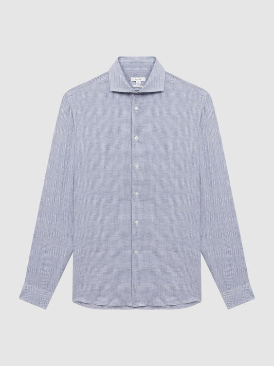 Reiss Shirts | Ruban Linen Puppytooth Shirt Blue/white - Men