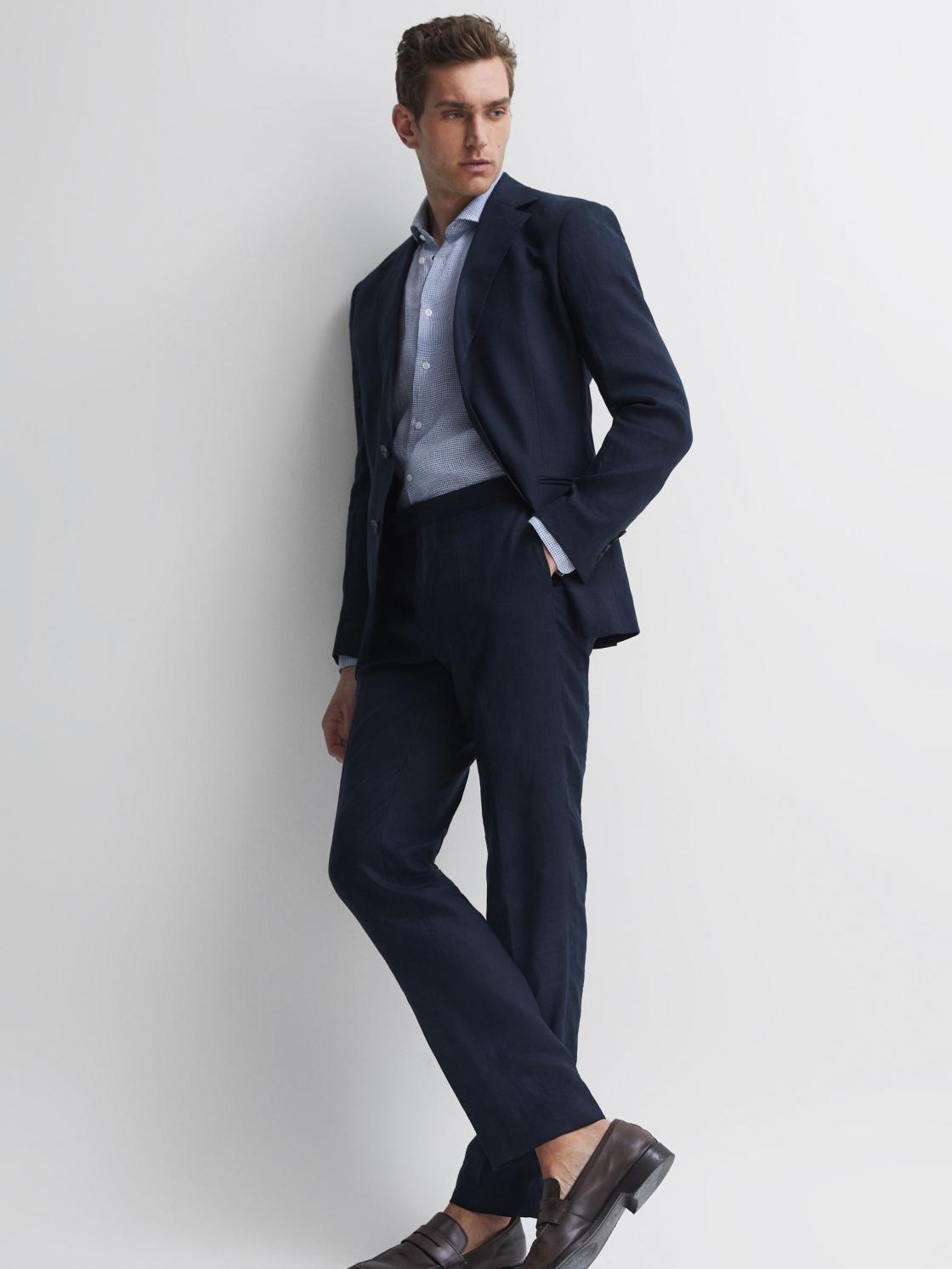 Reiss Shirts | Ruban Linen Puppytooth Shirt Blue/white - Men