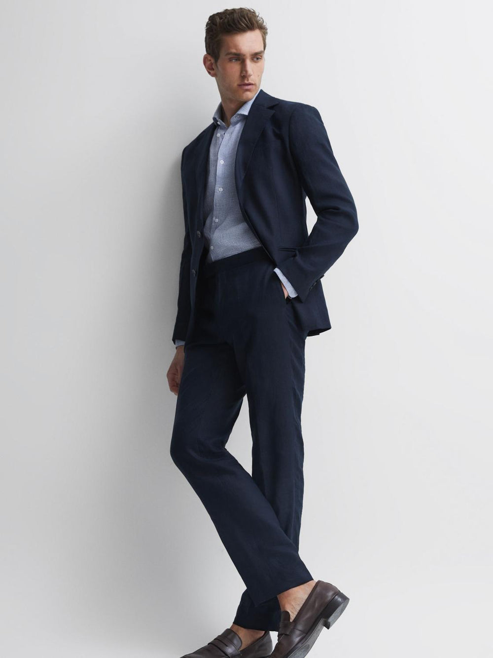 Reiss Shirts | Ruban Linen Puppytooth Shirt Blue/white - Men