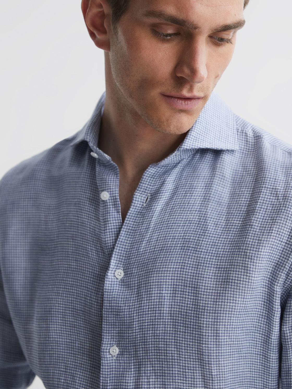 Reiss Shirts | Ruban Linen Puppytooth Shirt Blue/white - Men