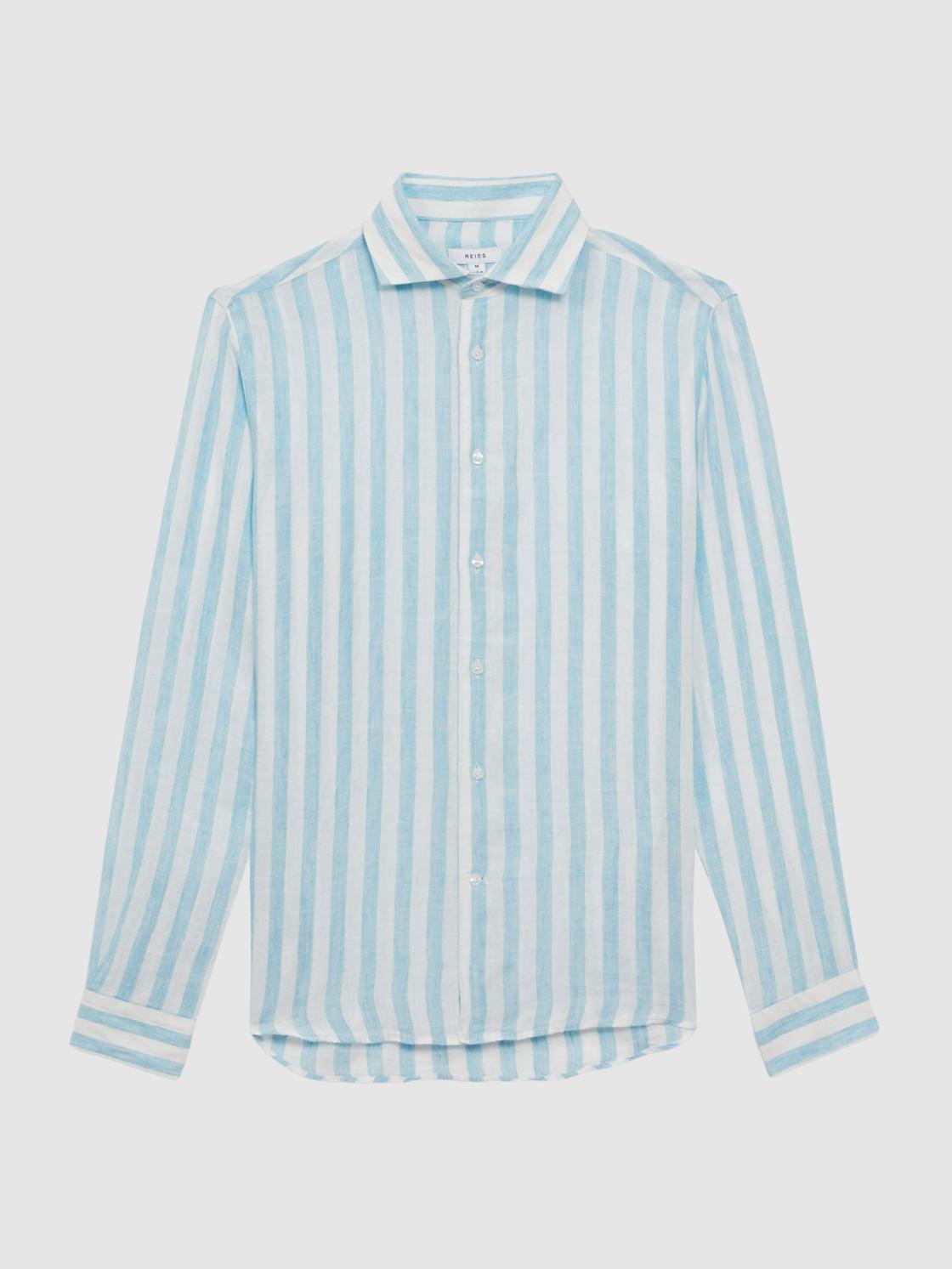 Reiss Shirts | Ruban Linen Regular Fit Shirt Aquamarine Stripe - Men
