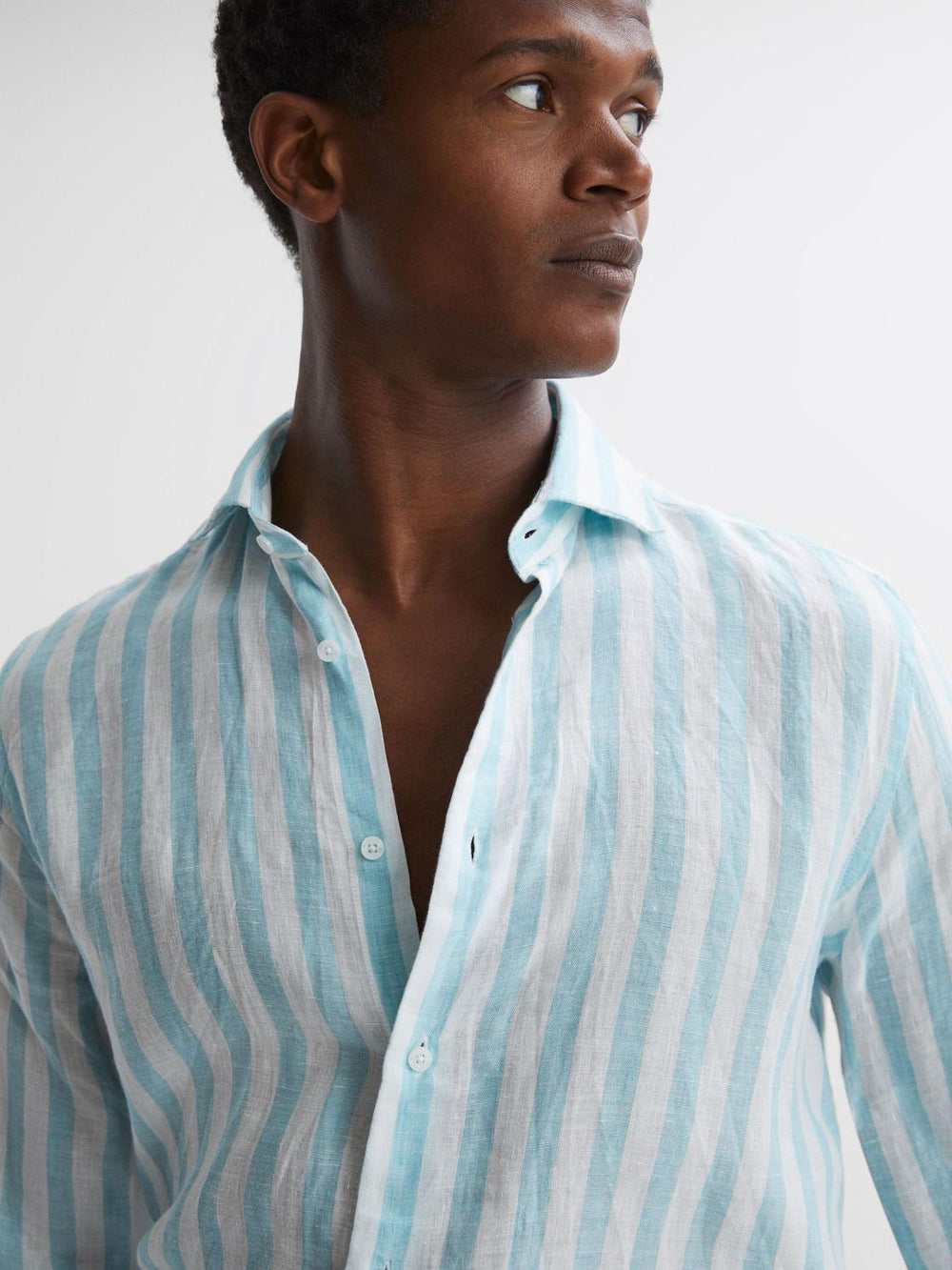 Reiss Shirts | Ruban Linen Regular Fit Shirt Aquamarine Stripe - Men