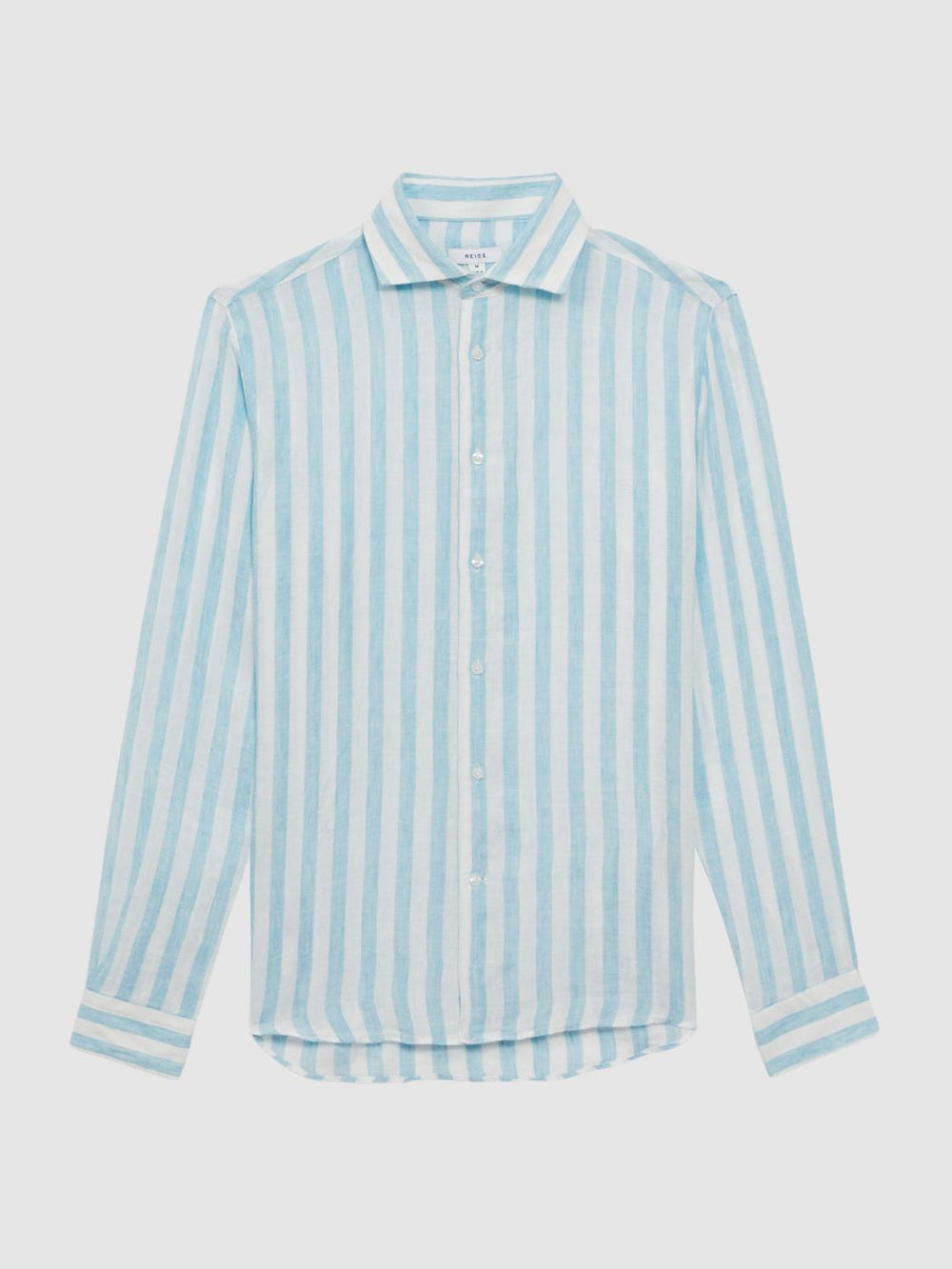 Reiss Shirts | Ruban Linen Regular Fit Shirt Aquamarine Stripe - Men
