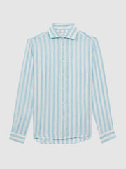 Reiss Shirts | Ruban Linen Regular Fit Shirt Aquamarine Stripe - Men