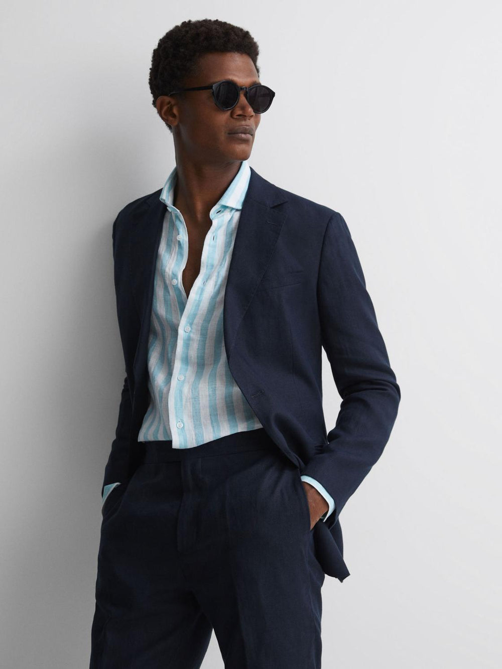 Reiss Shirts | Ruban Linen Regular Fit Shirt Aquamarine Stripe - Men