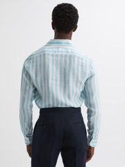 Reiss Shirts | Ruban Linen Regular Fit Shirt Aquamarine Stripe - Men