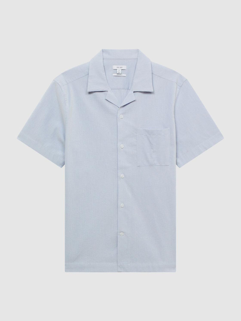 Reiss Shirts | Saka Cuban Collar Striped Short Sleeve Shirt Blue/white - Men