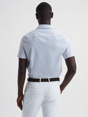 Reiss Shirts | Saka Cuban Collar Striped Short Sleeve Shirt Blue/white - Men