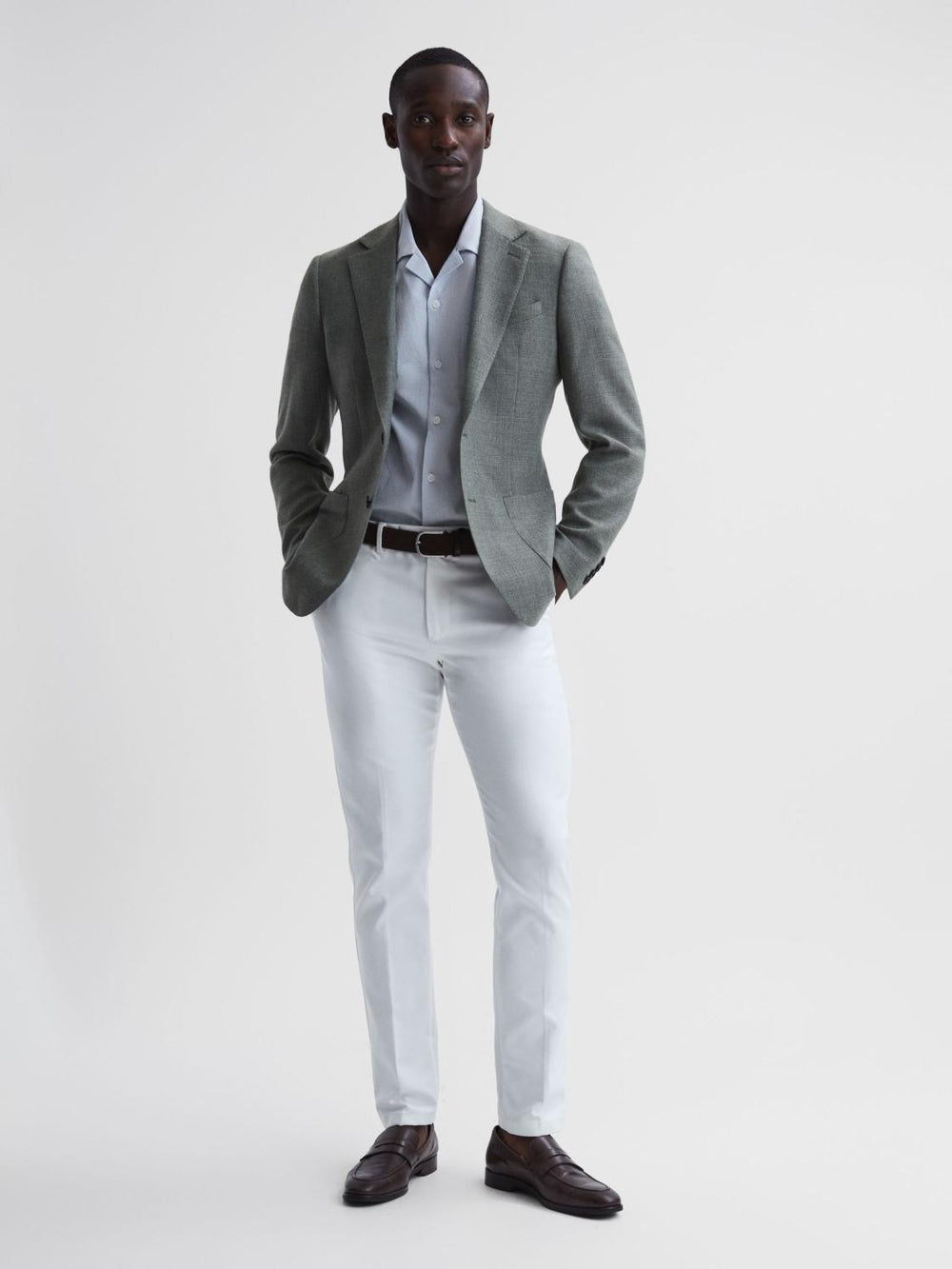 Reiss Shirts | Saka Cuban Collar Striped Short Sleeve Shirt Blue/white - Men